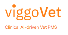 ViggoVet logo with text 'Clinical AI-driven Vet PMS' in orange and black