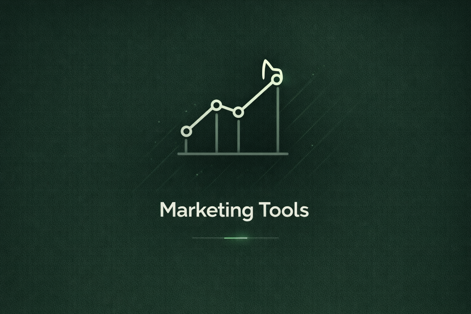 A graphic with a line chart and the text "Marketing Tools" on a dark green background.