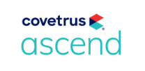 Covetrus Ascend logo with blue and teal text and geometric design