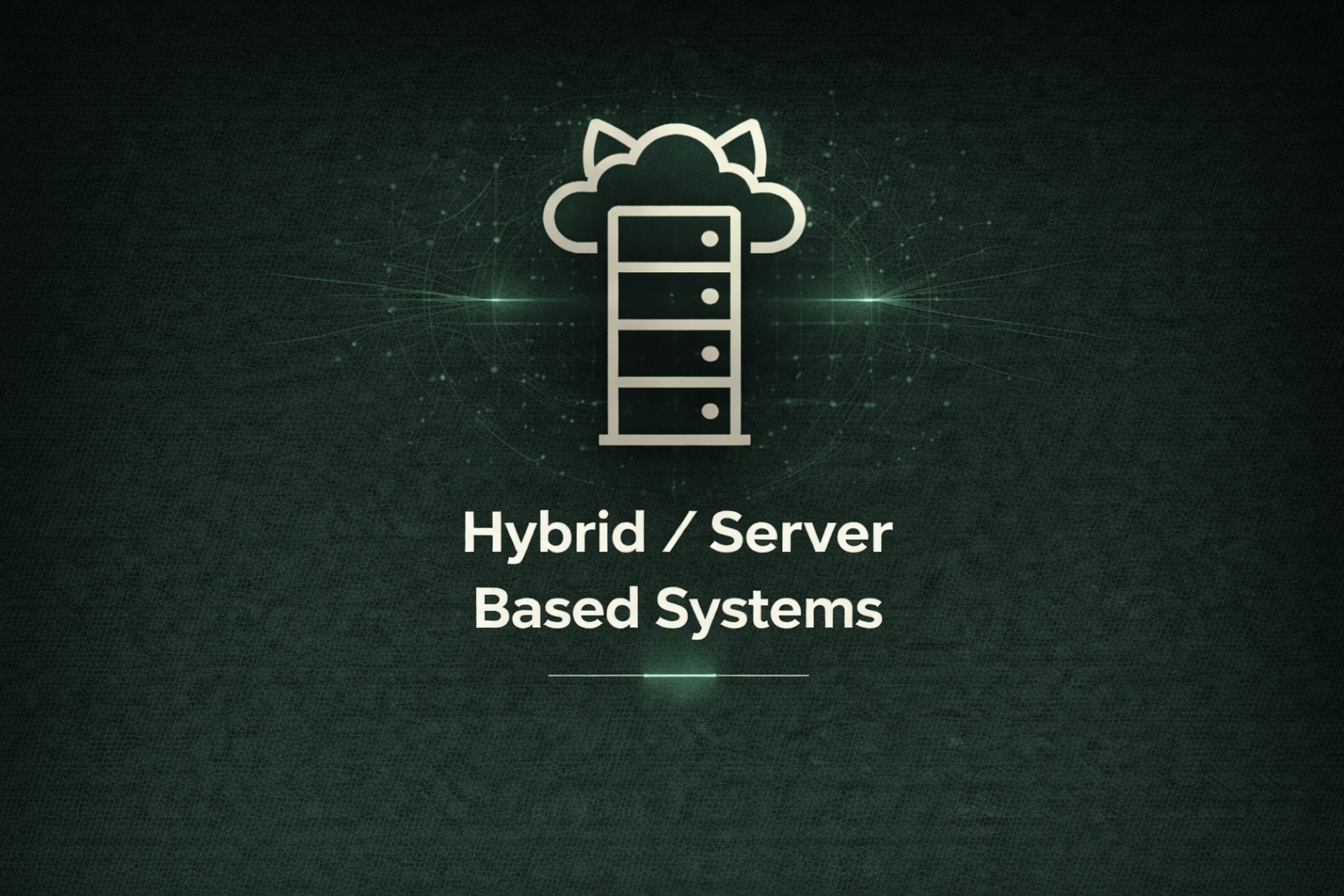 Icon of a server with a cloud and cat ears above it, representing hybrid/server-based systems.
