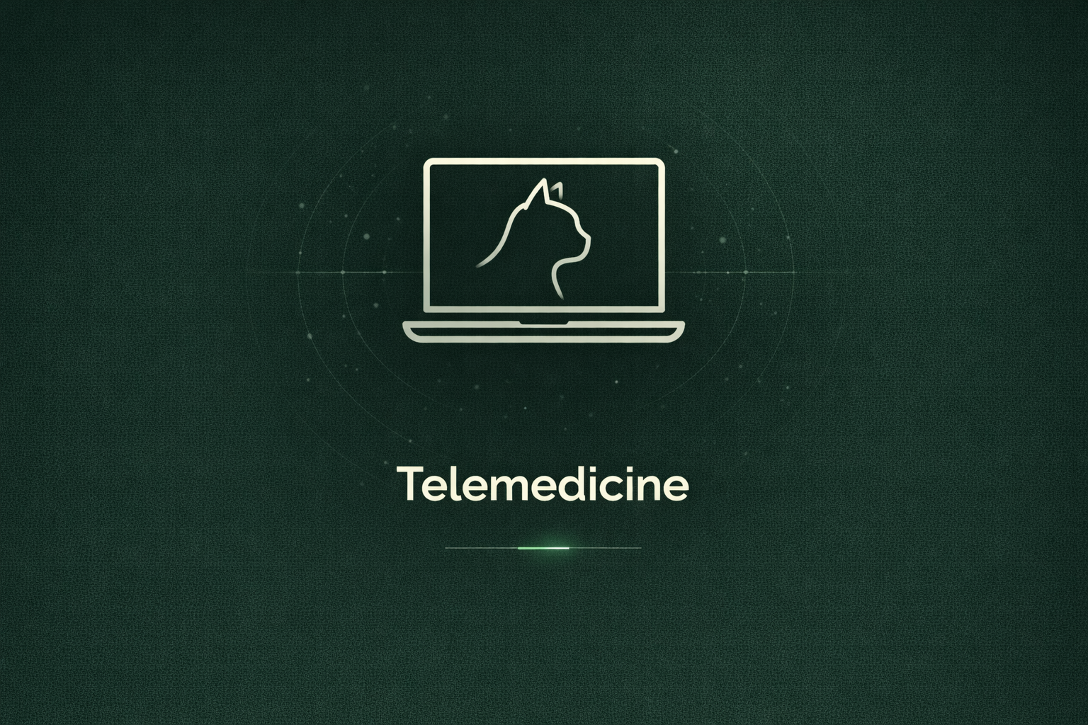 Digital illustration of a laptop with a cat silhouette on the screen, labeled 'Telemedicine' on a green background.