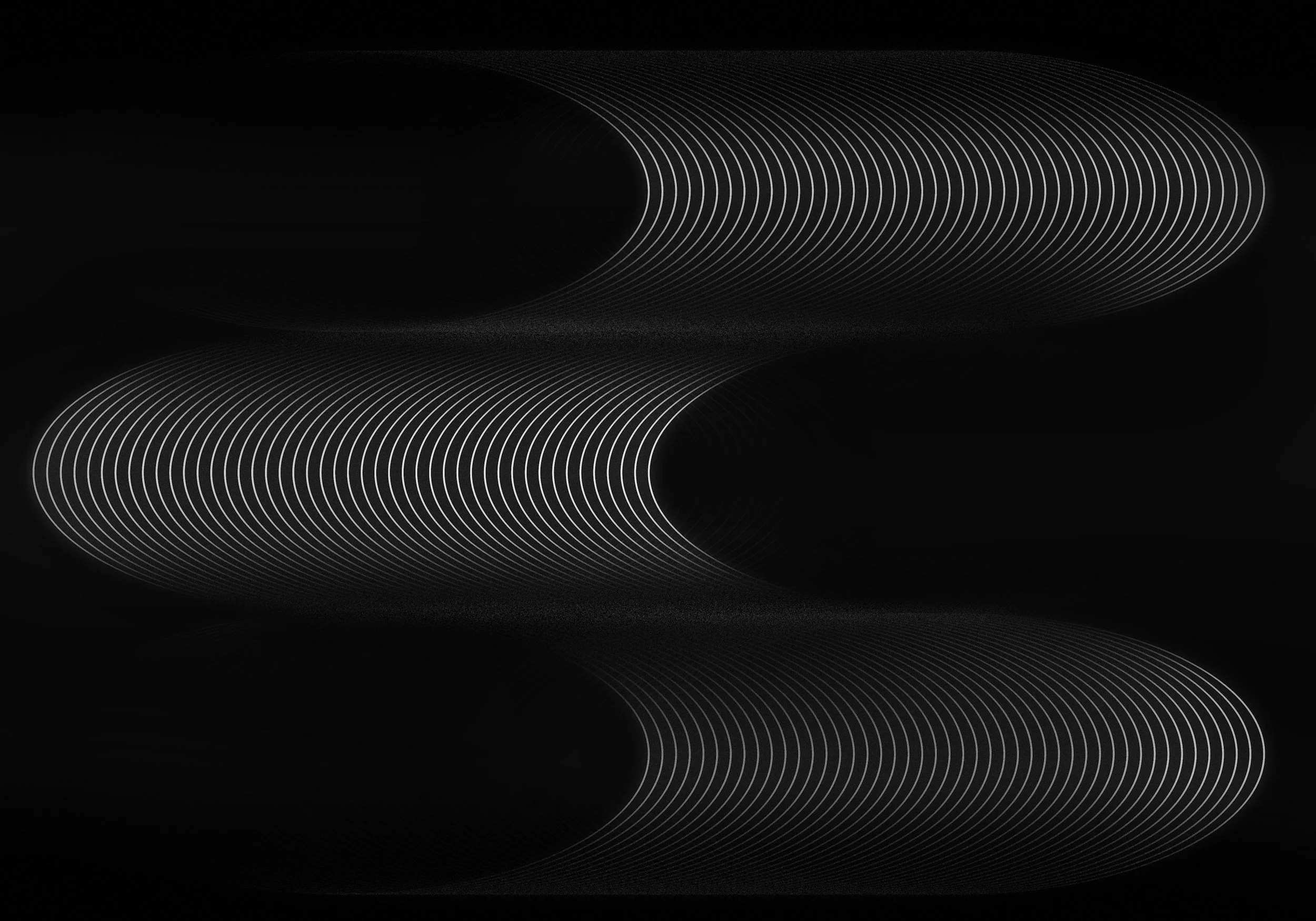 Abstract digital art with symmetrical white curved lines on a black background, forming lens-like shapes.