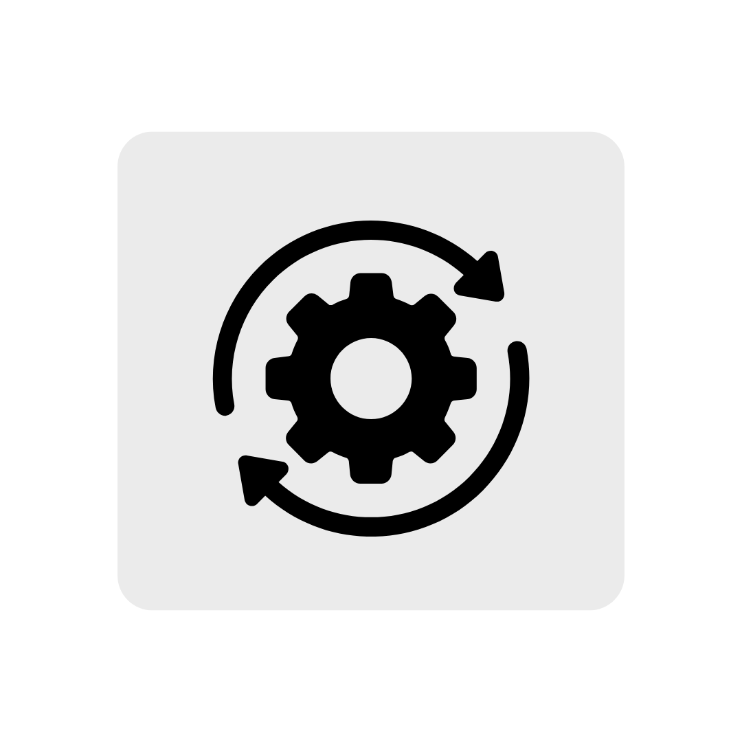 Icon of a gear with two circular arrows around it, representing settings or updates.