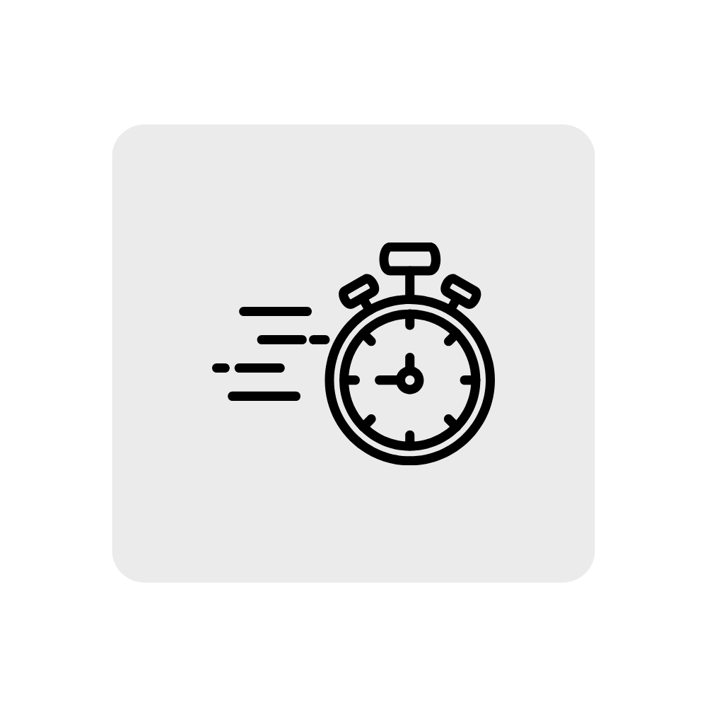 Icon of a stopwatch with motion lines indicating speed or quickness
