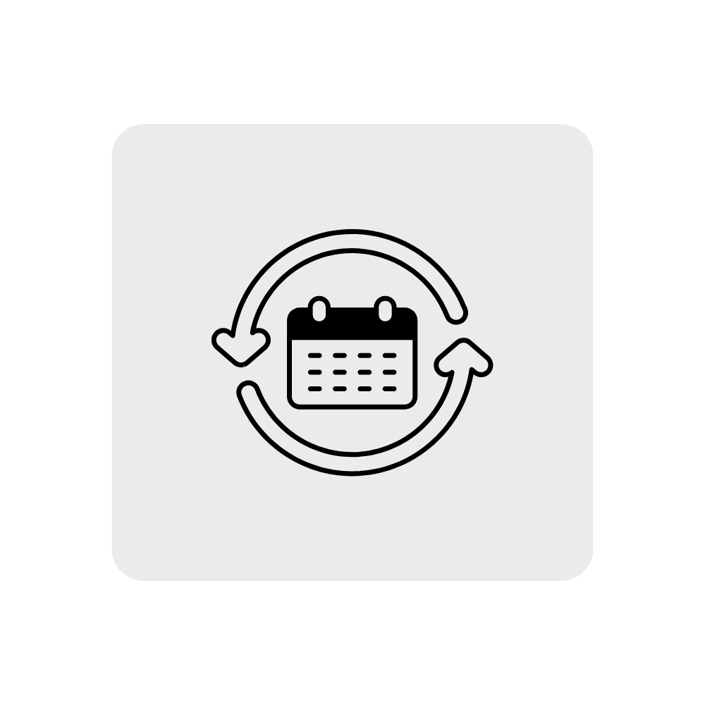 Calendar with circular arrows around it indicating update or synchronization