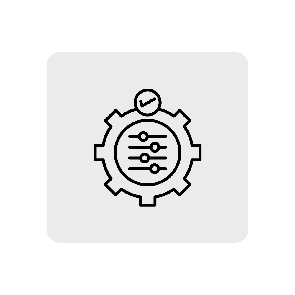 Icon of a gear with sliders and a checkmark at the top, representing settings or adjustments.