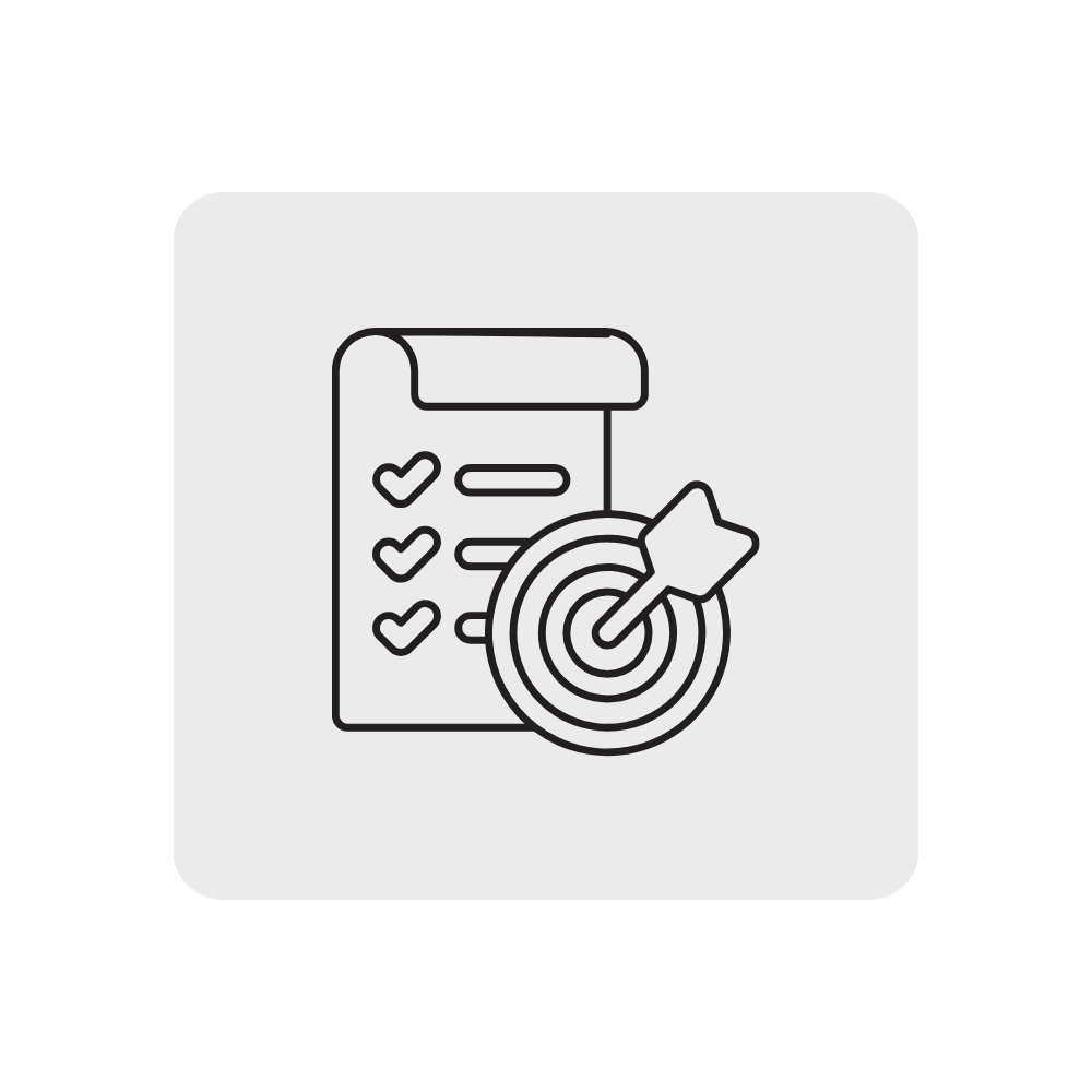 Icon of a checklist, target with an arrow, and a tab with check marks, symbolizing goal setting or achievement.