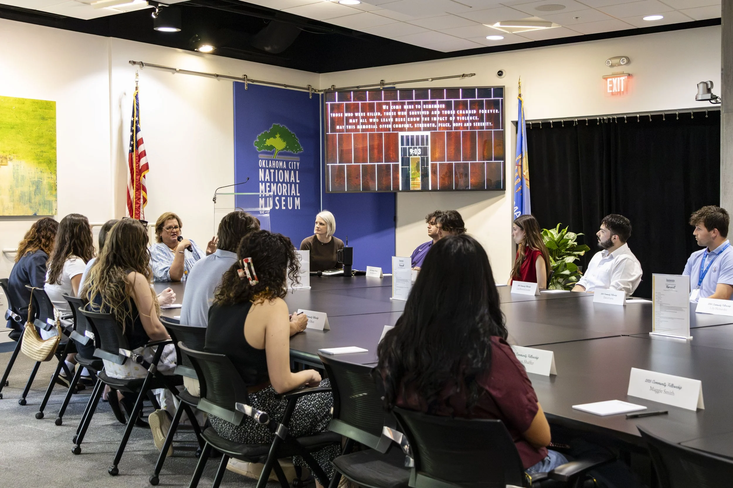  Kari Watkins, President &amp; CEO of the Oklahoma City National Memorial &amp; Museum greeted the Inasmuch Foundation Community Fellowship Class of 2026 at their farewell event. 