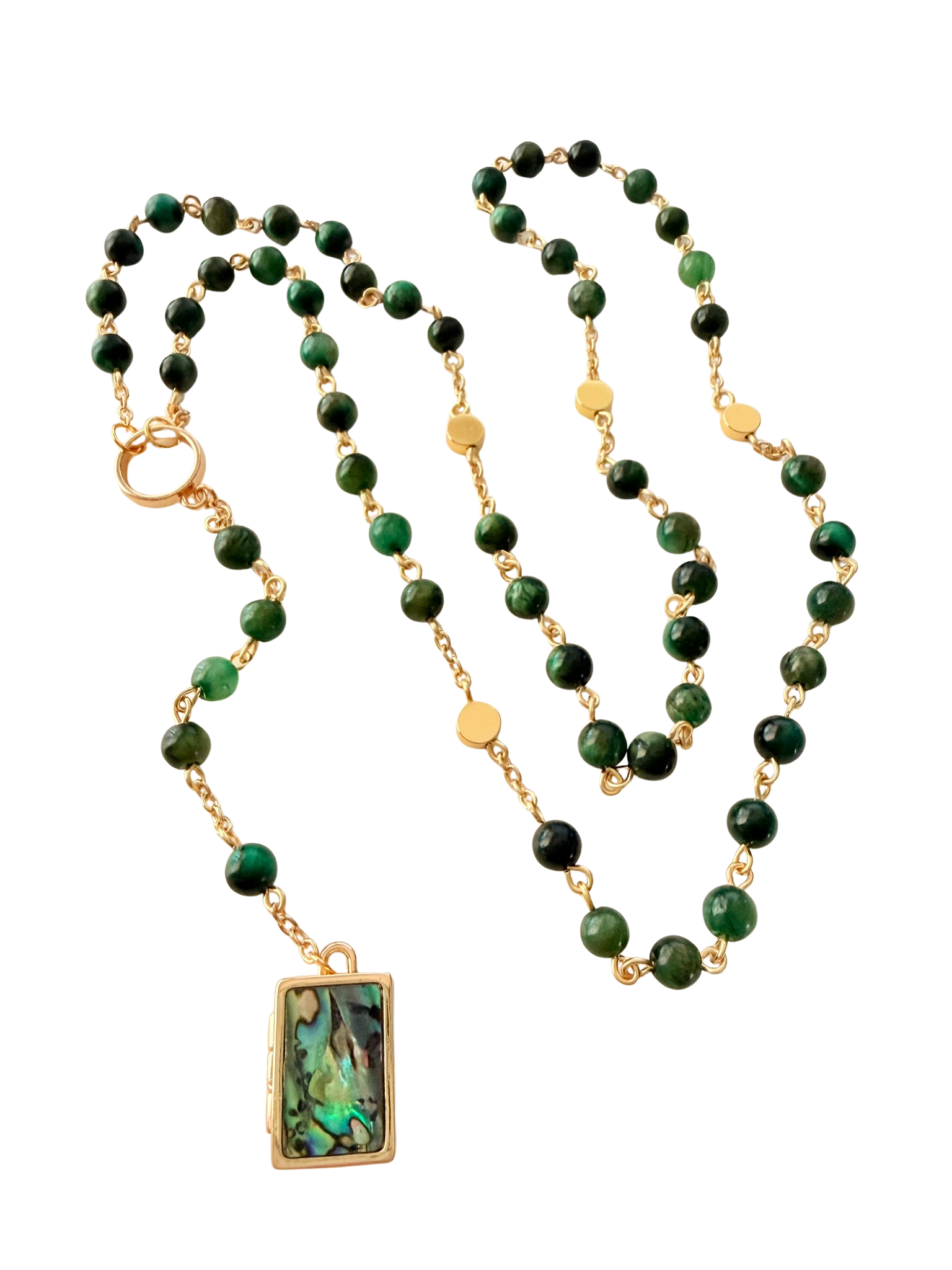 Green Tiger Eye Photo Locket Rosary