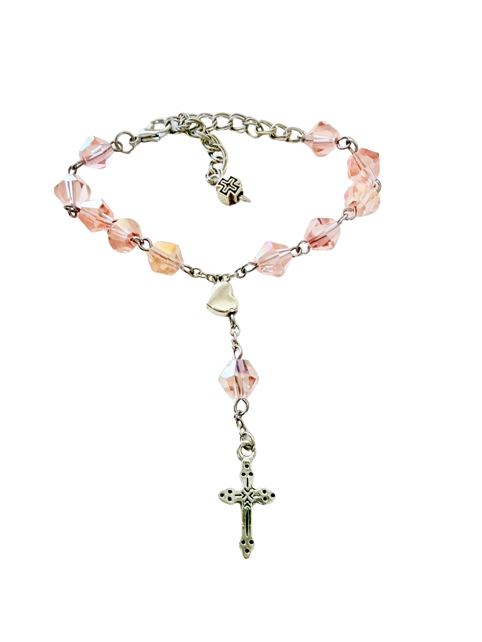 Faceted Pink Cross Decade Bracelet