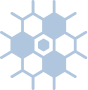 Icon of a molecule or chemical structure with hexagonal shapes connected by lines.