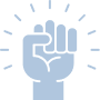 Blue outline of a clenched fist raised in the air