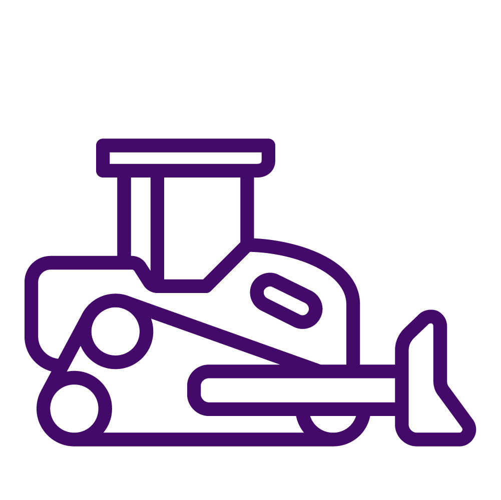 Outline icon of a digger machine in purple.