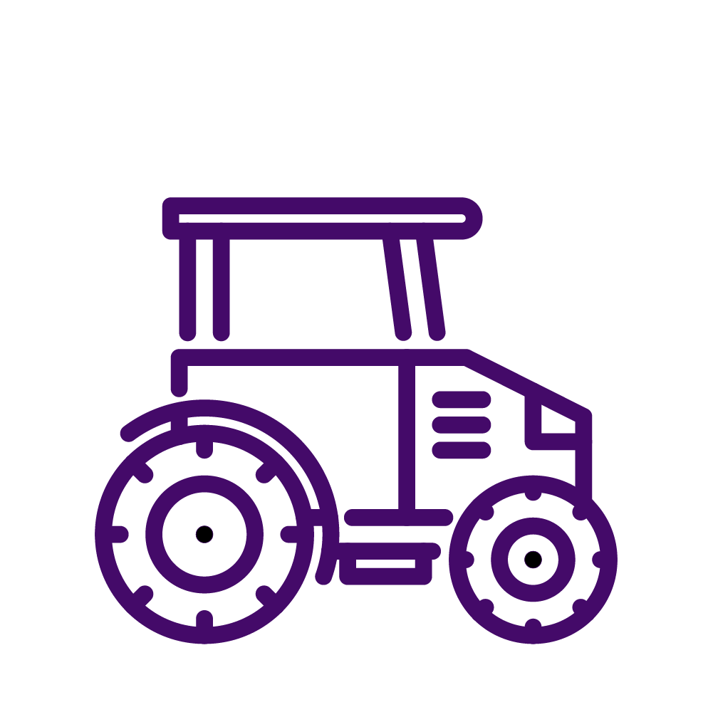 Outline illustration of a tractor in purple on.