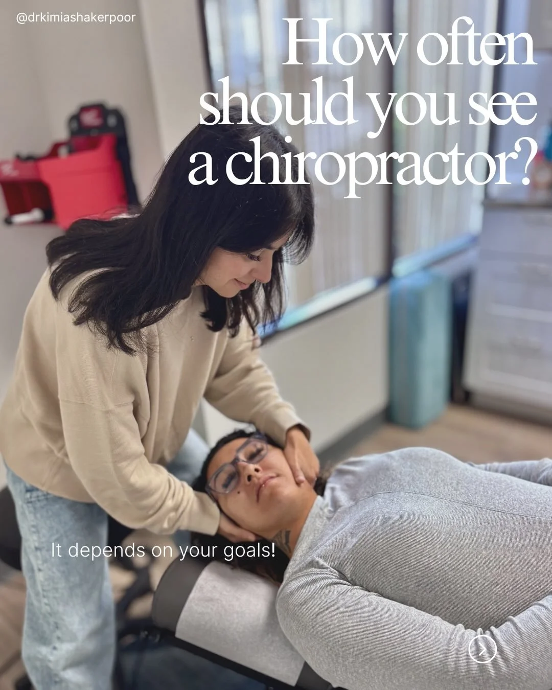 &ldquo;How often do I need to see my chiropractor?&rdquo; 👩🏻&zwj;⚕️
A question I get all of the time.

Let&rsquo;s break it down, as it depends on what you need&hellip;

If you have an active injury, I may be seeing you a bit more frequently in the