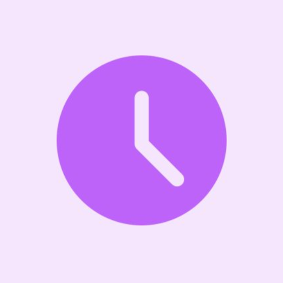 Purple clock icon on a light purple background.