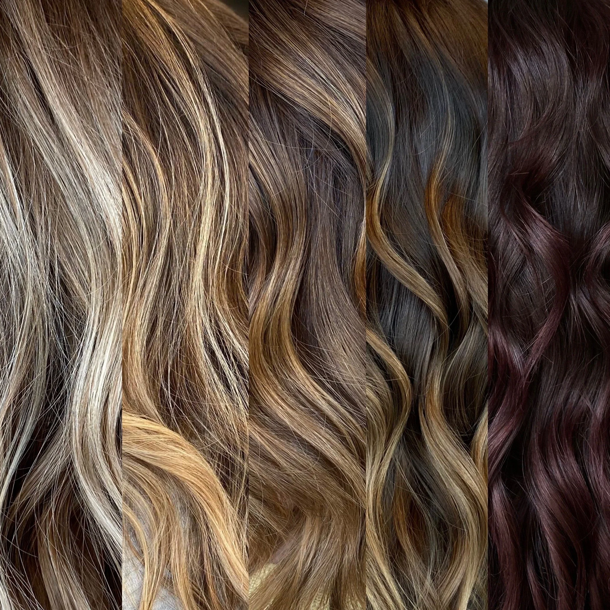Hair color portfolio featuring dimensional blonde balayage, bronde hair color, brunette balayage, and copper red hair transformations by Leah Taylor Salon in St. Petersburg, Florida.