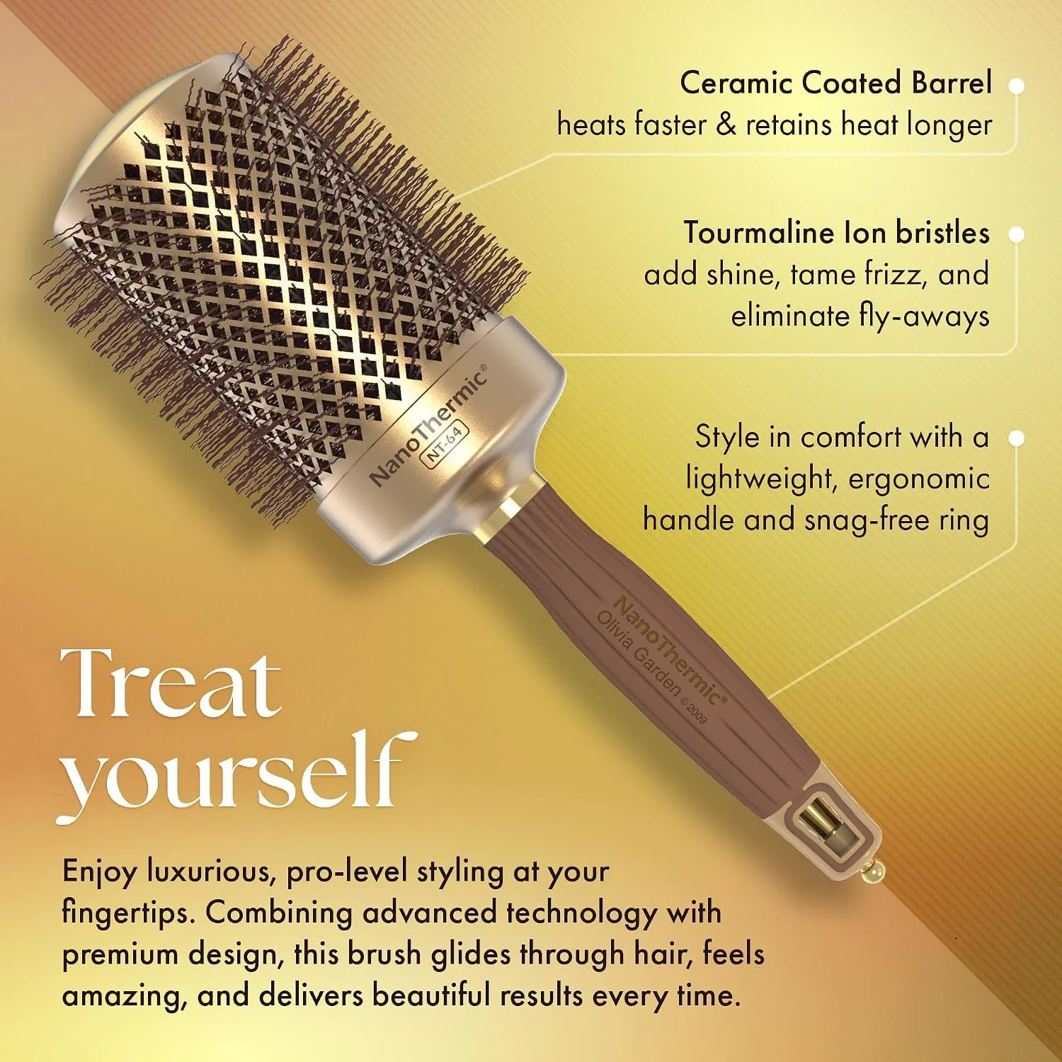 Olivia Garden NanoThermic Round Brush for creating smooth, voluminous salon-style blowouts at home