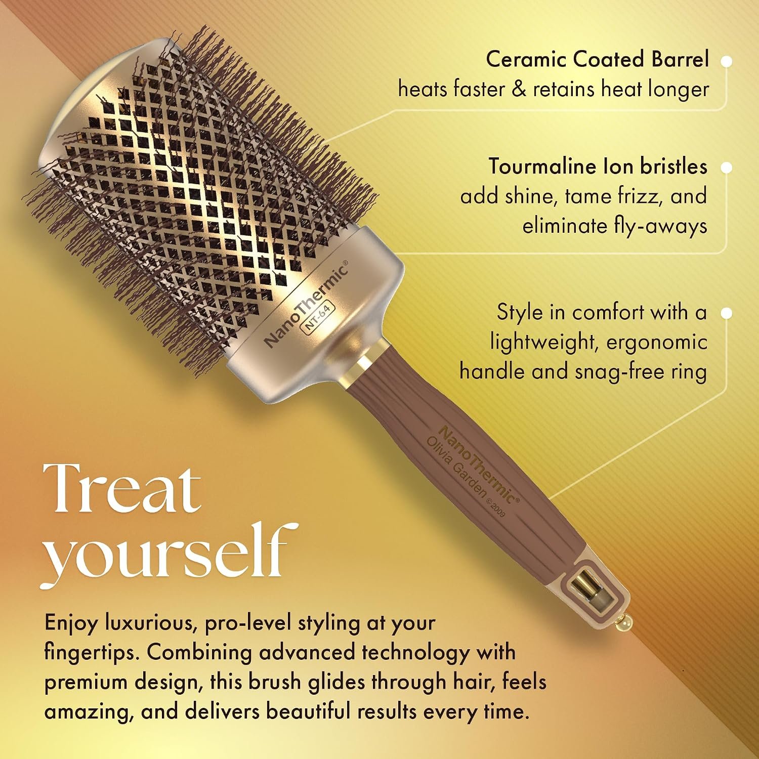 Olivia Garden NanoThermic Round Brush for creating smooth, voluminous salon-style blowouts at home