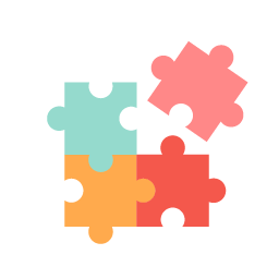 Four colorful puzzle pieces fitting together on a black background.