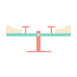 Simple illustration of a seesaw with a central support and two seats on each end.
