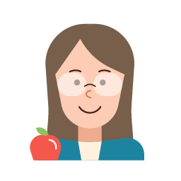 Illustration of a girl with glasses and brown hair holding an apple.