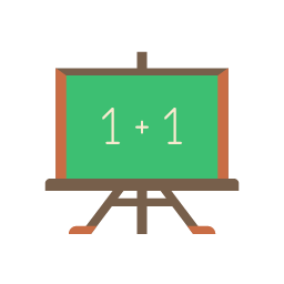 Blackboard on a stand displaying the math problem '1 + 1'