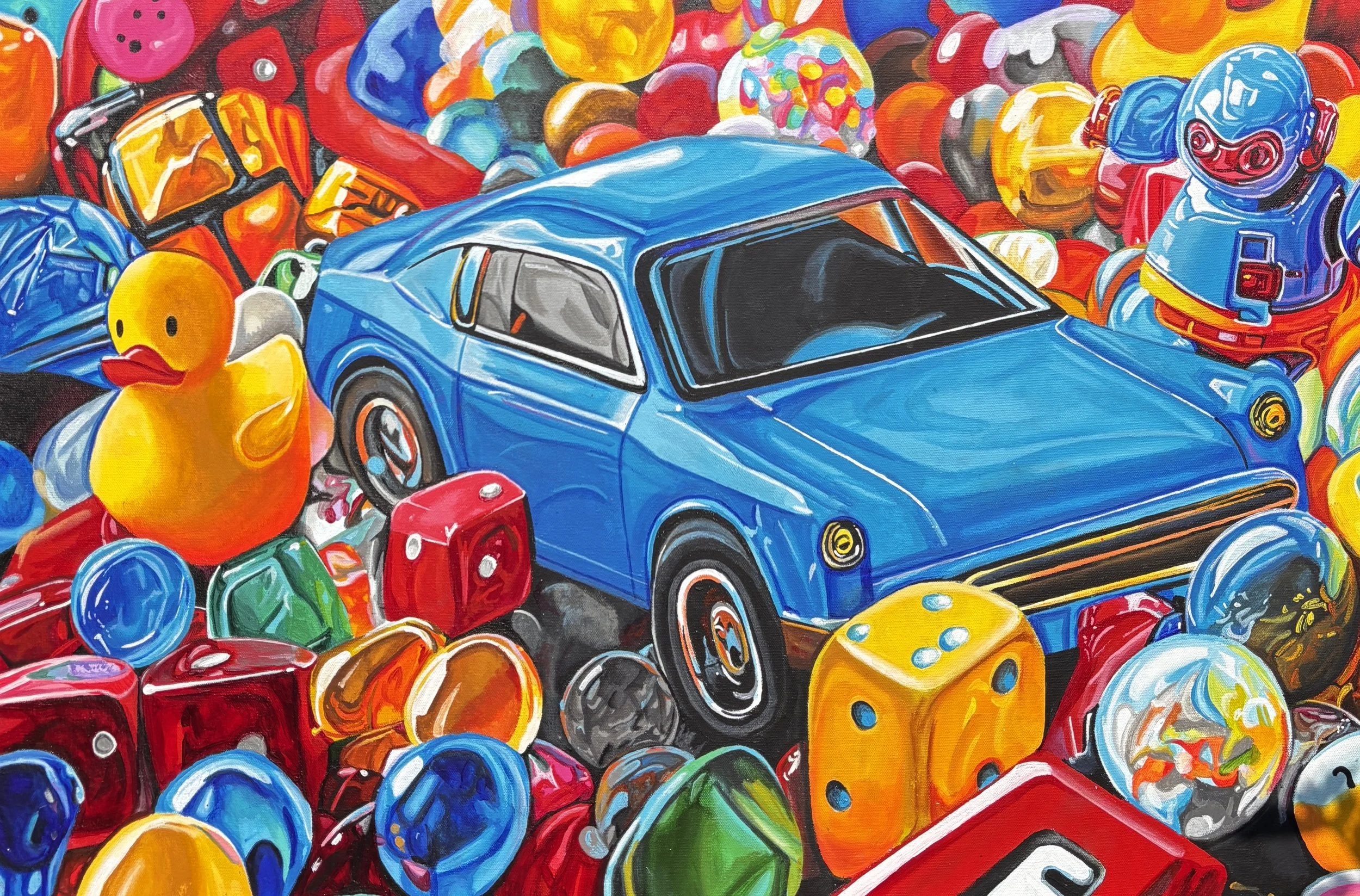 boys and their toys. 24x36. acrylic on canvas. 2025.