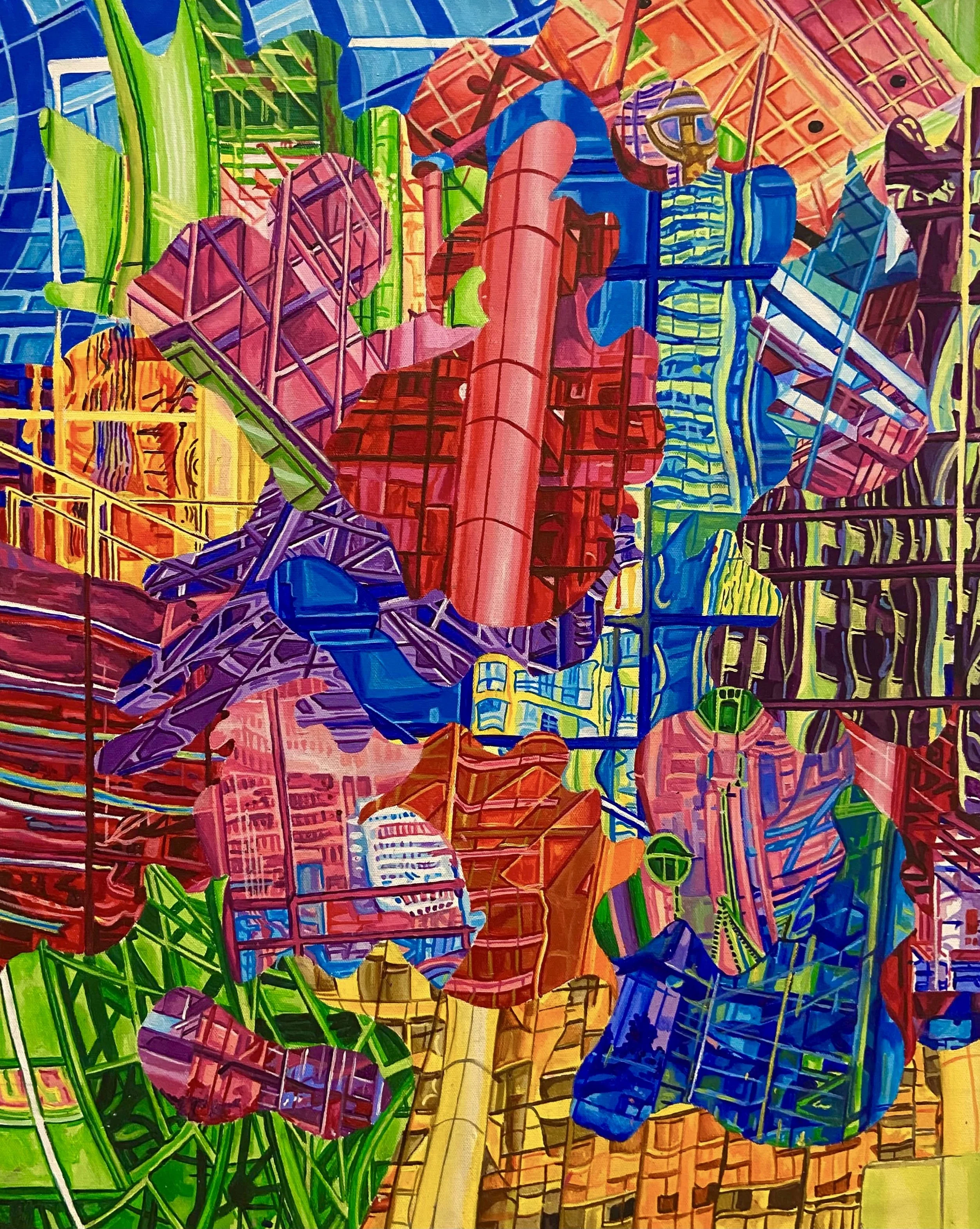 puzzling city. 24x30. acrylic on canvas. 2021.