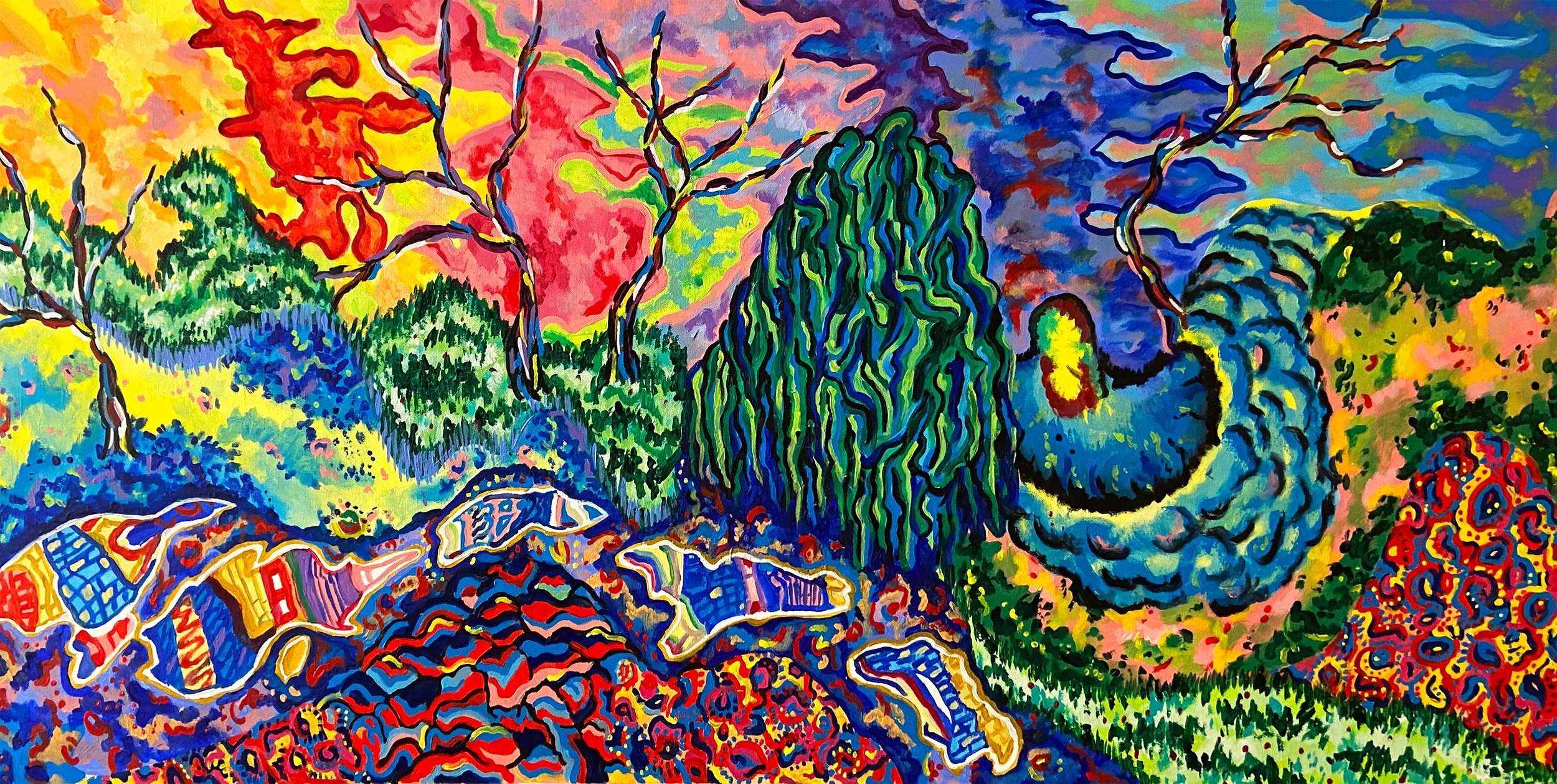 chlorophyll dreams. 24x48. acrylic on canvas. 2020. sold.