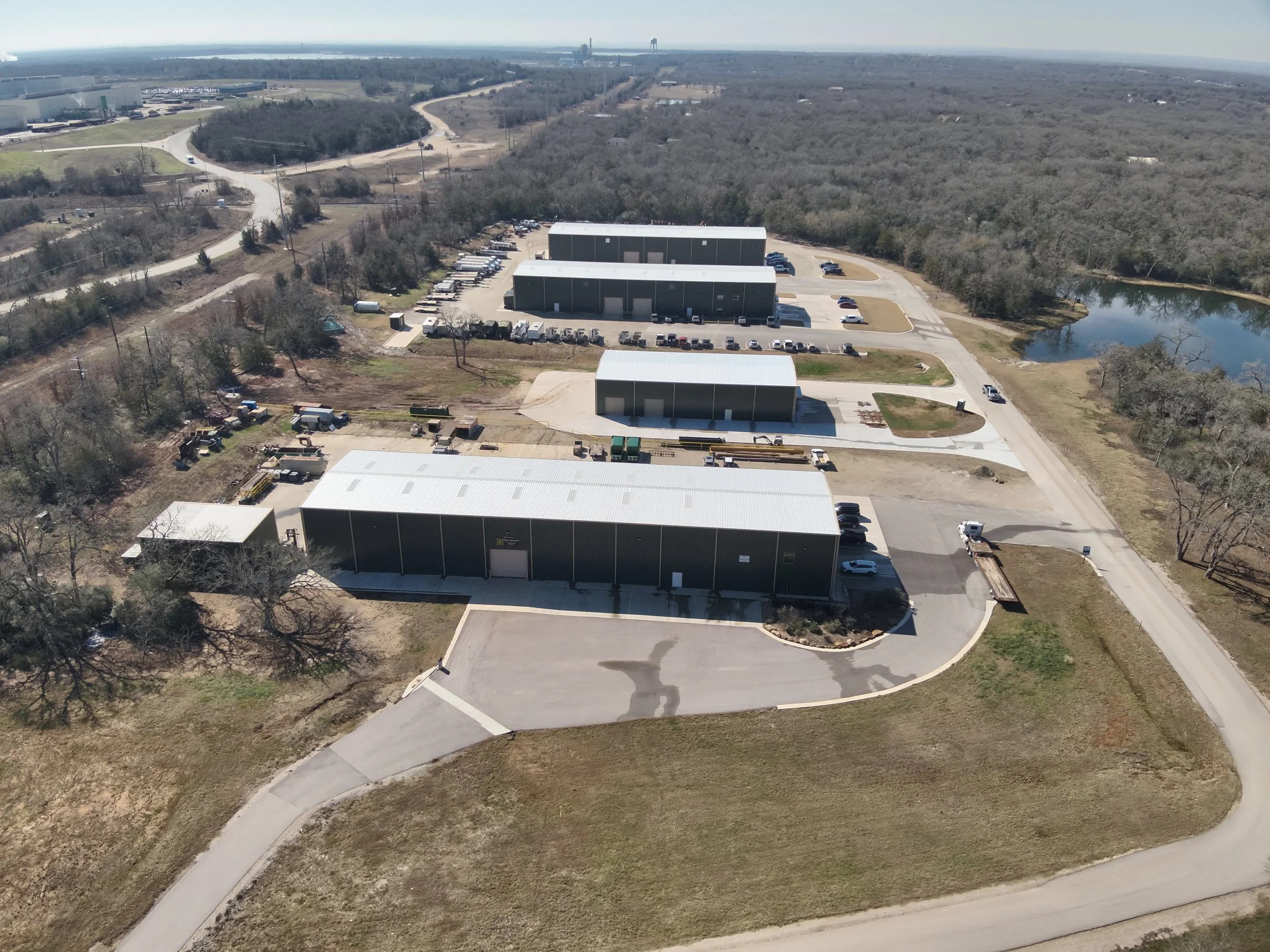 Commercial development project showing a business park with five commercial buildings