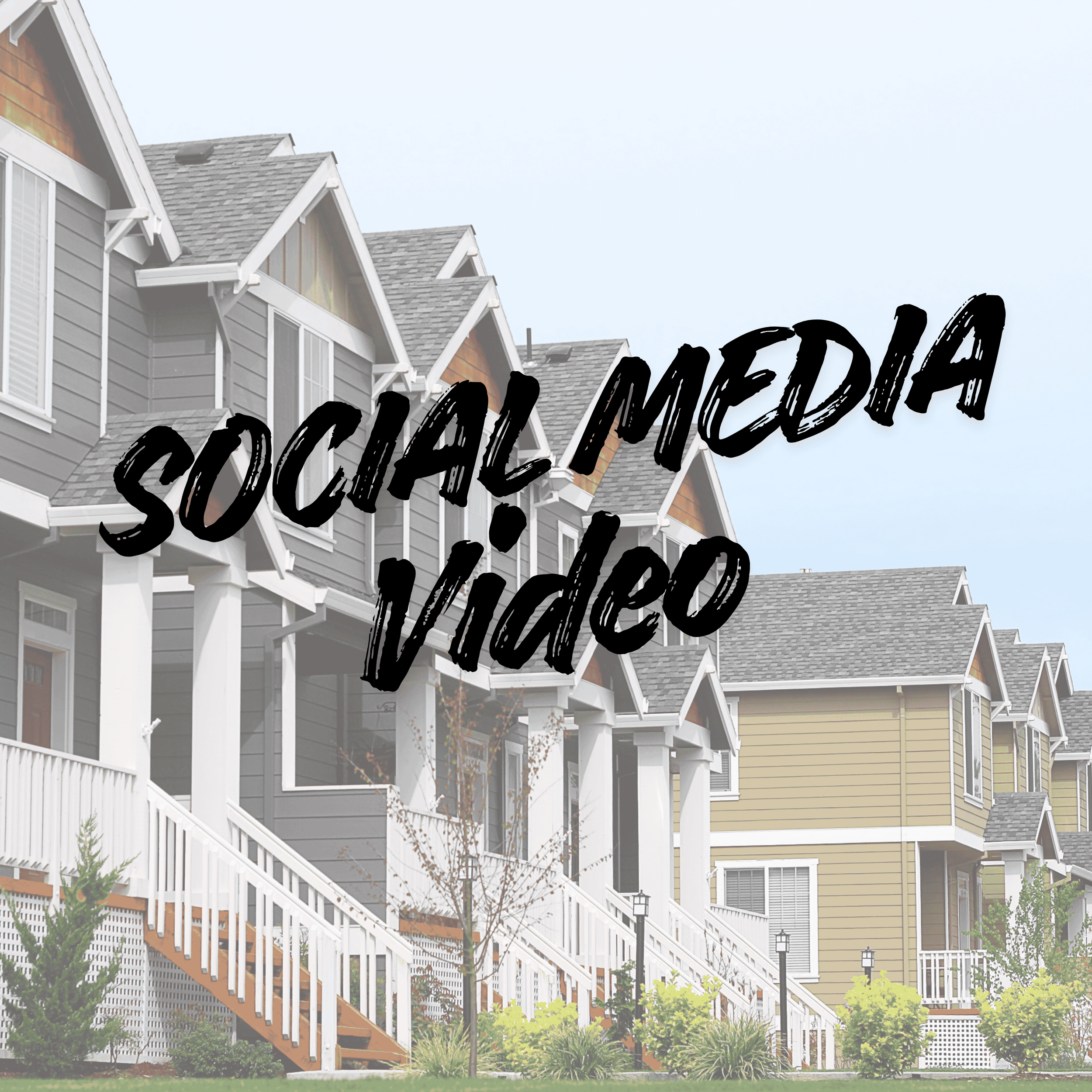 A row of modern American suburban houses with front porches, stairs, and well-maintained lawns.