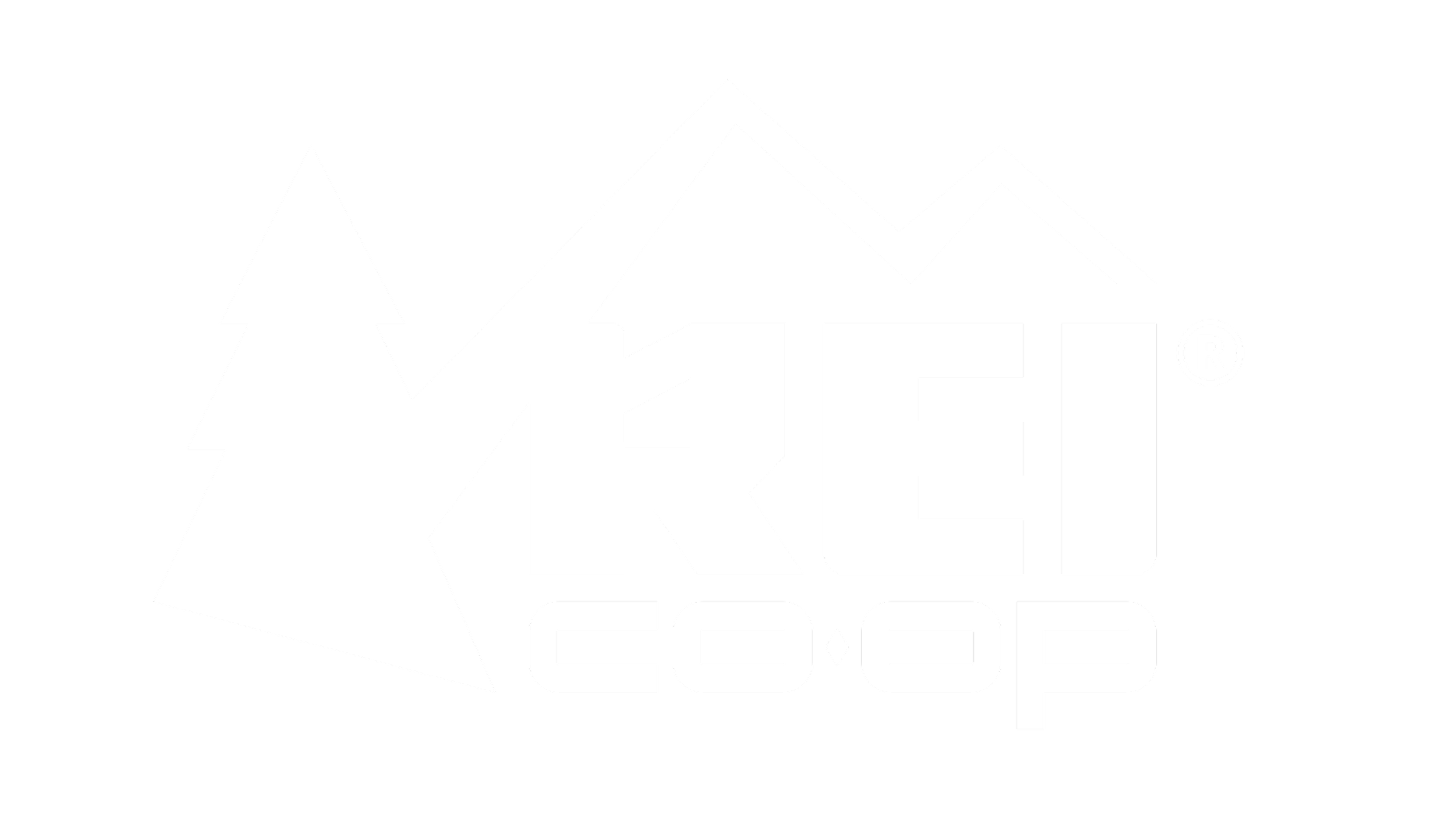 Black and white logo for REI Co-op featuring stylized mountain peaks, a pine tree, and the text REI Co-op.