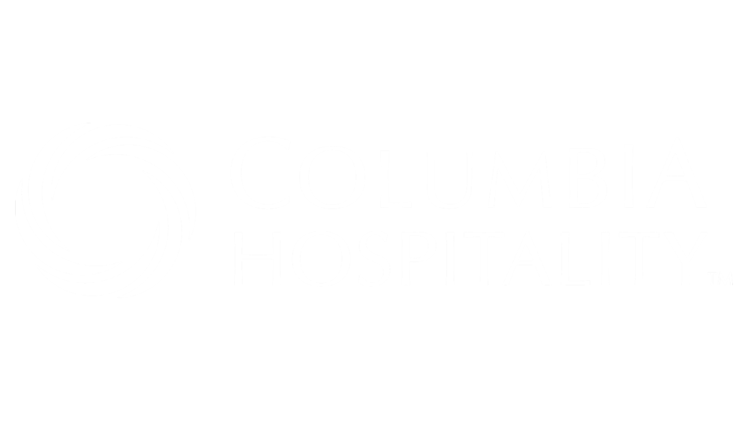 Black background with a white circular swirl logo and the text "Columbia Hospitality" in white.