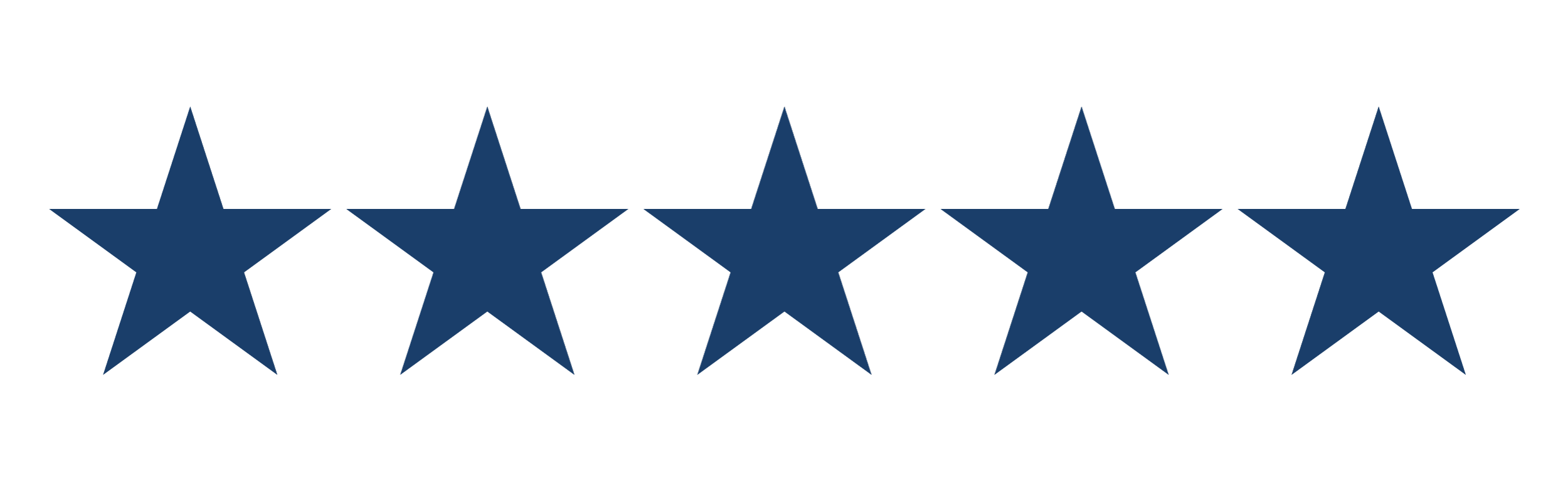 Five navy blue stars aligned horizontally.