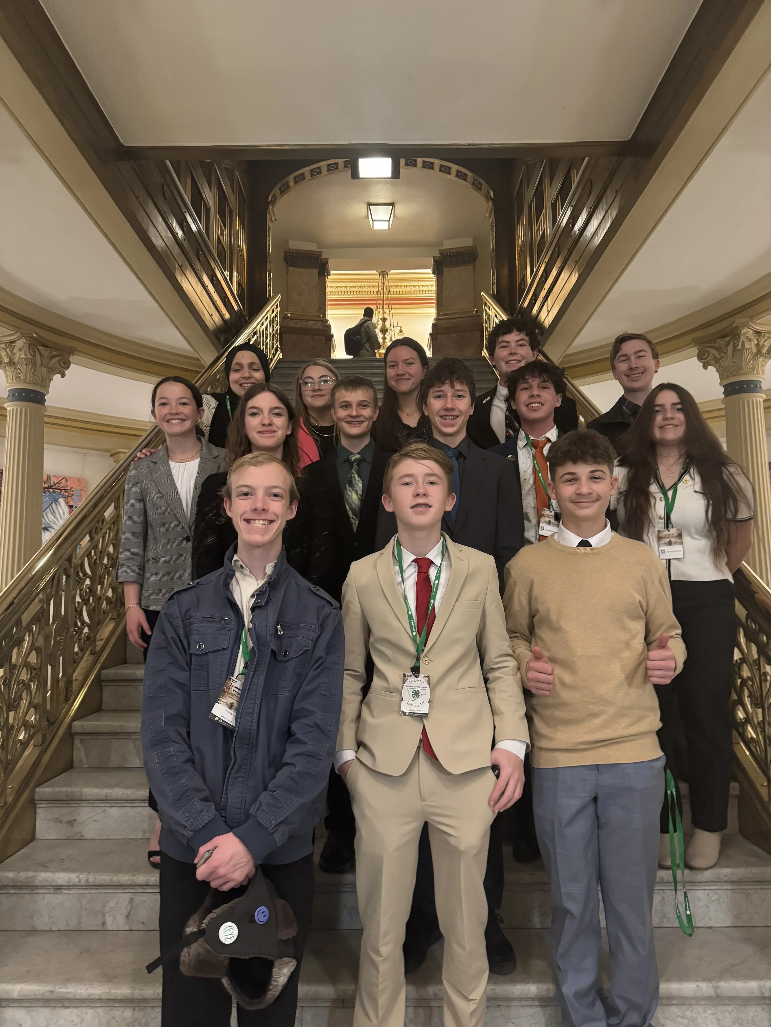 Group of 4-H Youth gathered on the steps at The Capitol