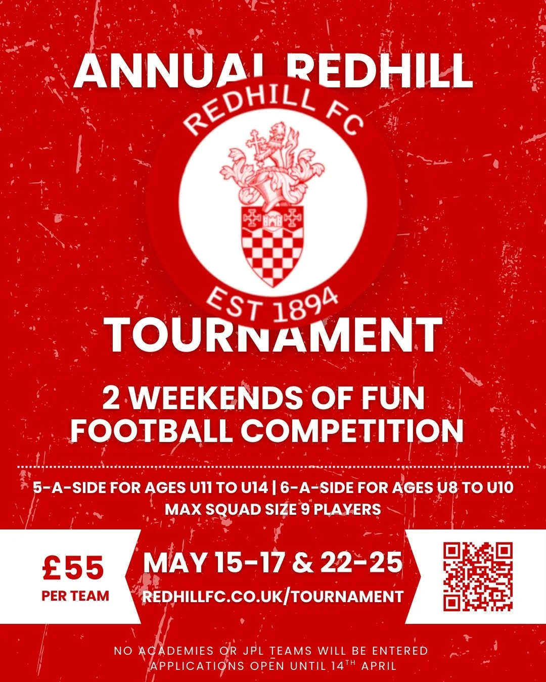 🚨 The Redhill FC Tournament is open for bookings

Our small-sided tournament is back and bigger than ever. With dedicated competitions for Boys teams, Girls teams, and Women&rsquo;s teams, we&rsquo;re expecting over 200 teams to compete across two w