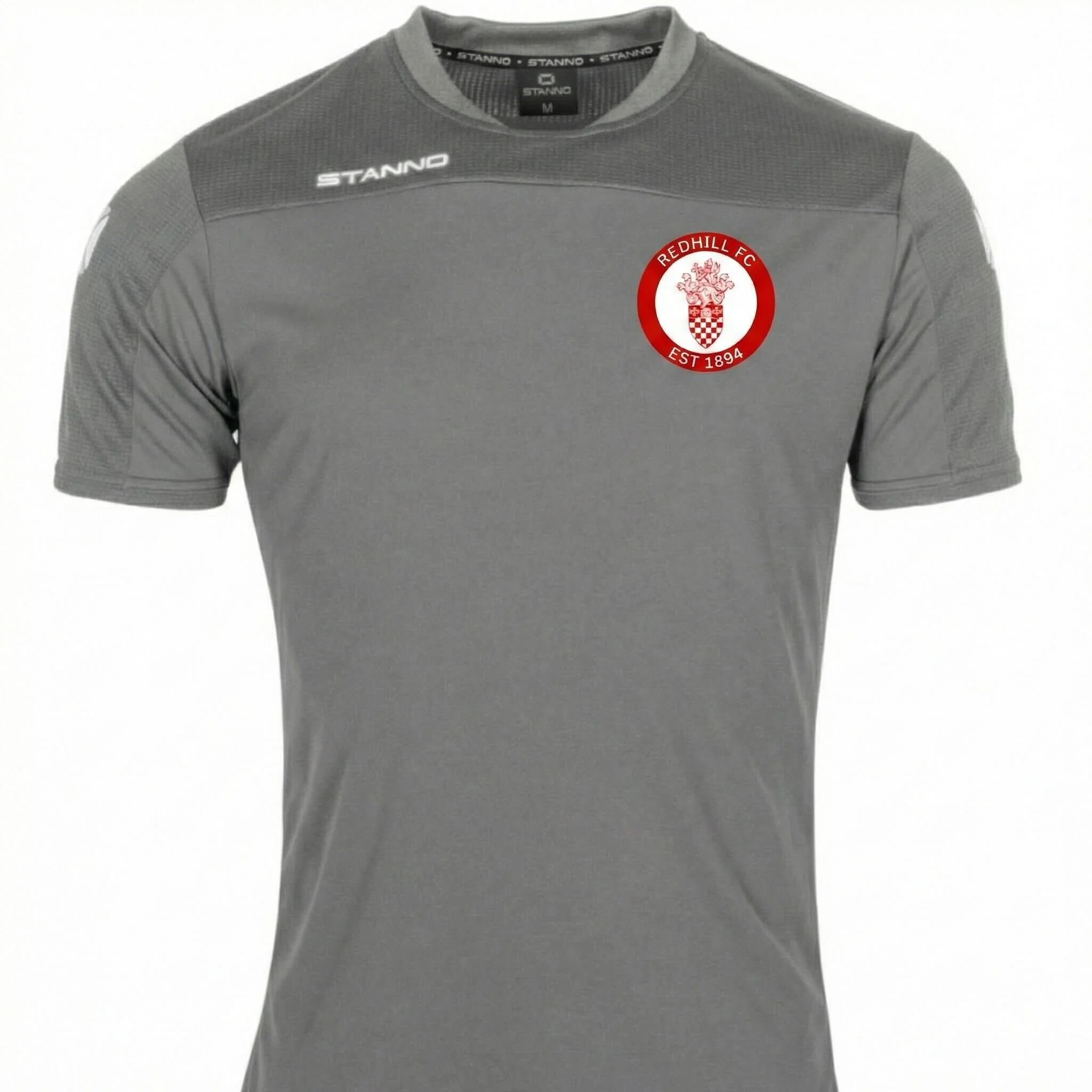 Gray soccer jersey with Redhill F.C. crest on the left chest, no visible sponsor logos, plain background.