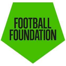 Green football-shaped emblem with bold black text reading 'Football Foundation'.