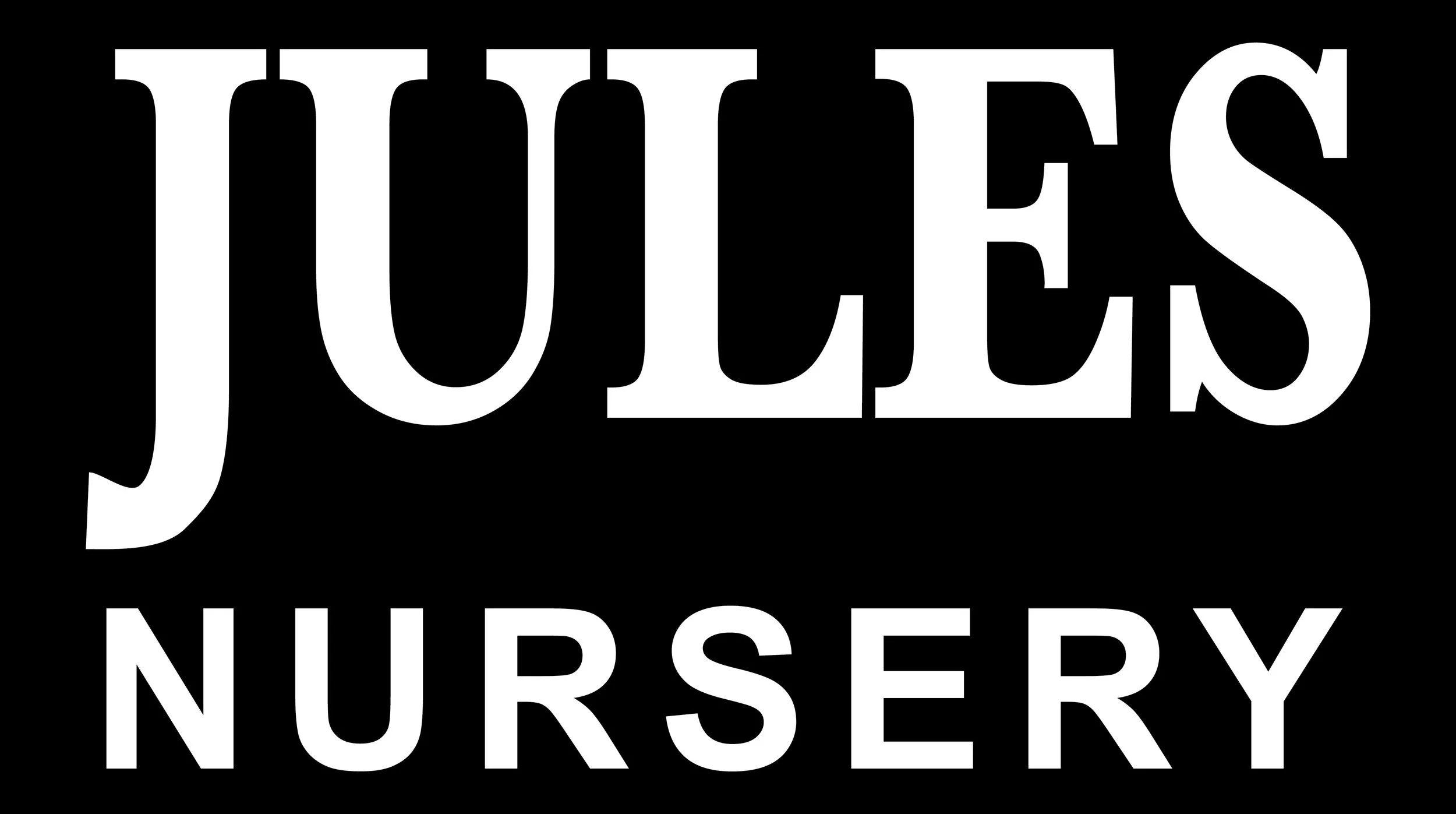Black background with white text reading "JULES NURSERY" in large, bold font.