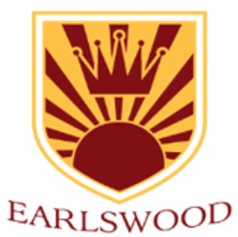 Earlswood school logo with maroon and gold shield featuring a rising sun