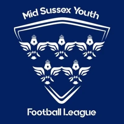 Mid Sussex Youth Football League logo with six stylized birds wearing crowns and wings, arranged in a formation inside a shield, with the league name at the top and bottom.