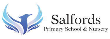 Salfords Primary School & Nursery logo with blue phoenix wings and school name