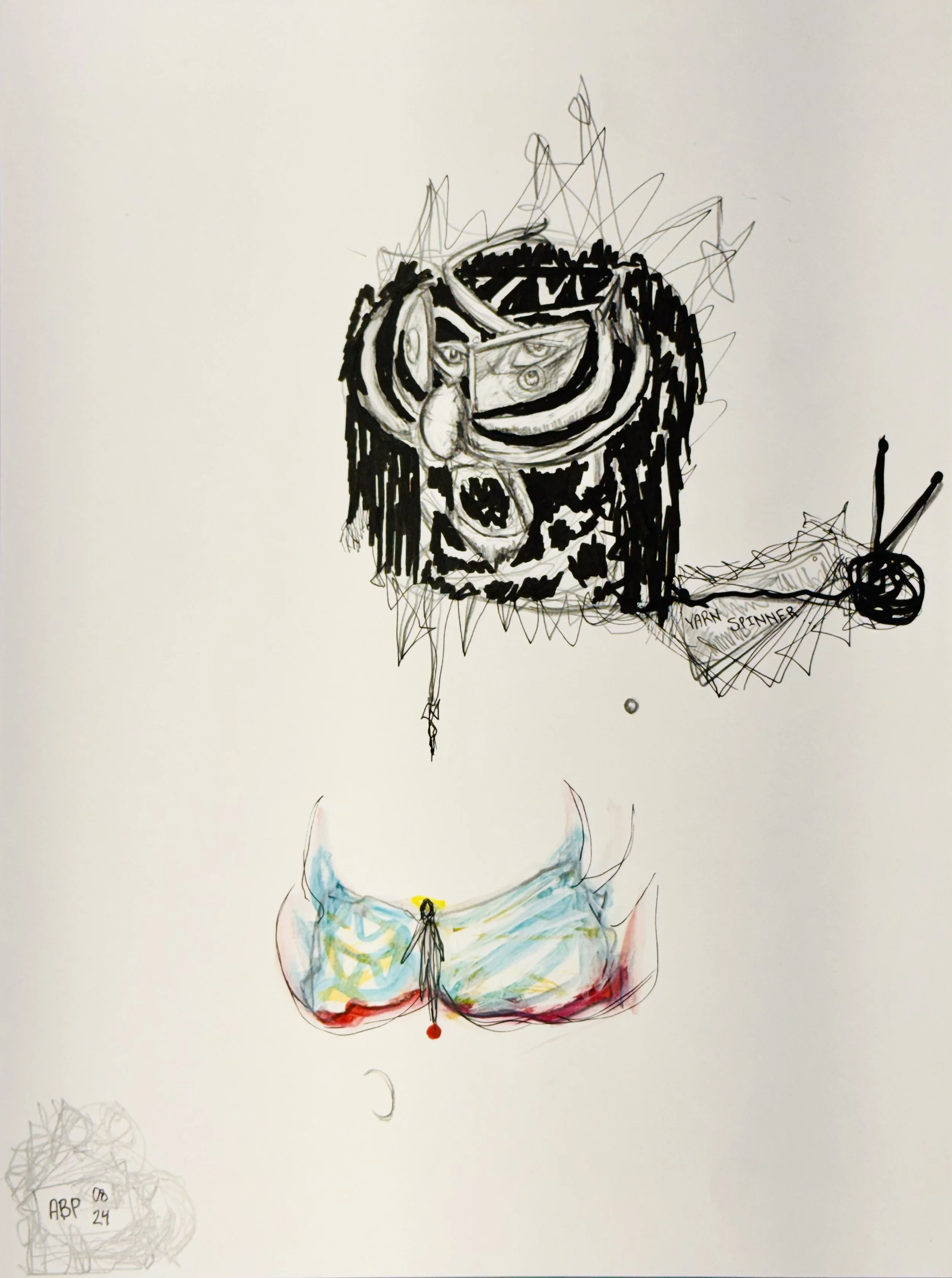 Yarn Spinner, 2024
Graphite, watercolor, and ink on paper, 
9 x 12 inches