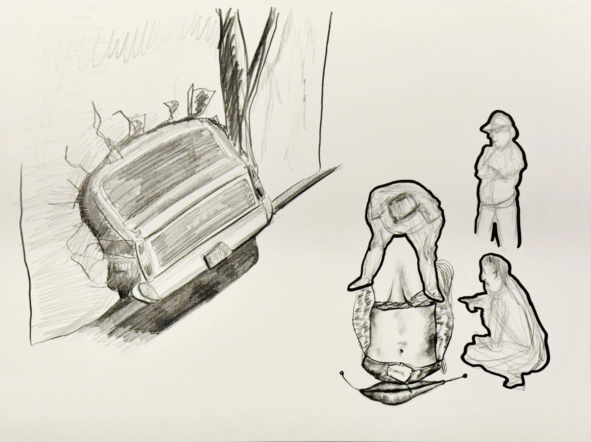 Sticker Shock, 2024
Graphite and ink on paper, 
9 x 12 inches