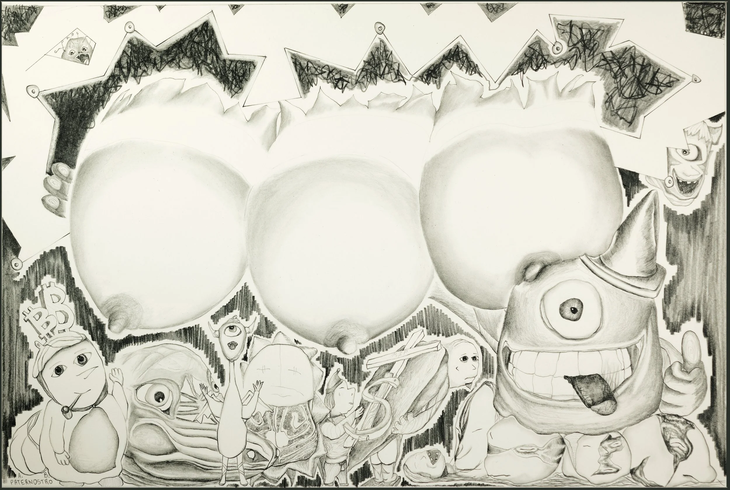 Bitcoin: Boom and Bust, 2022
Graphite on paper, 
11.7 x 16.5 inches