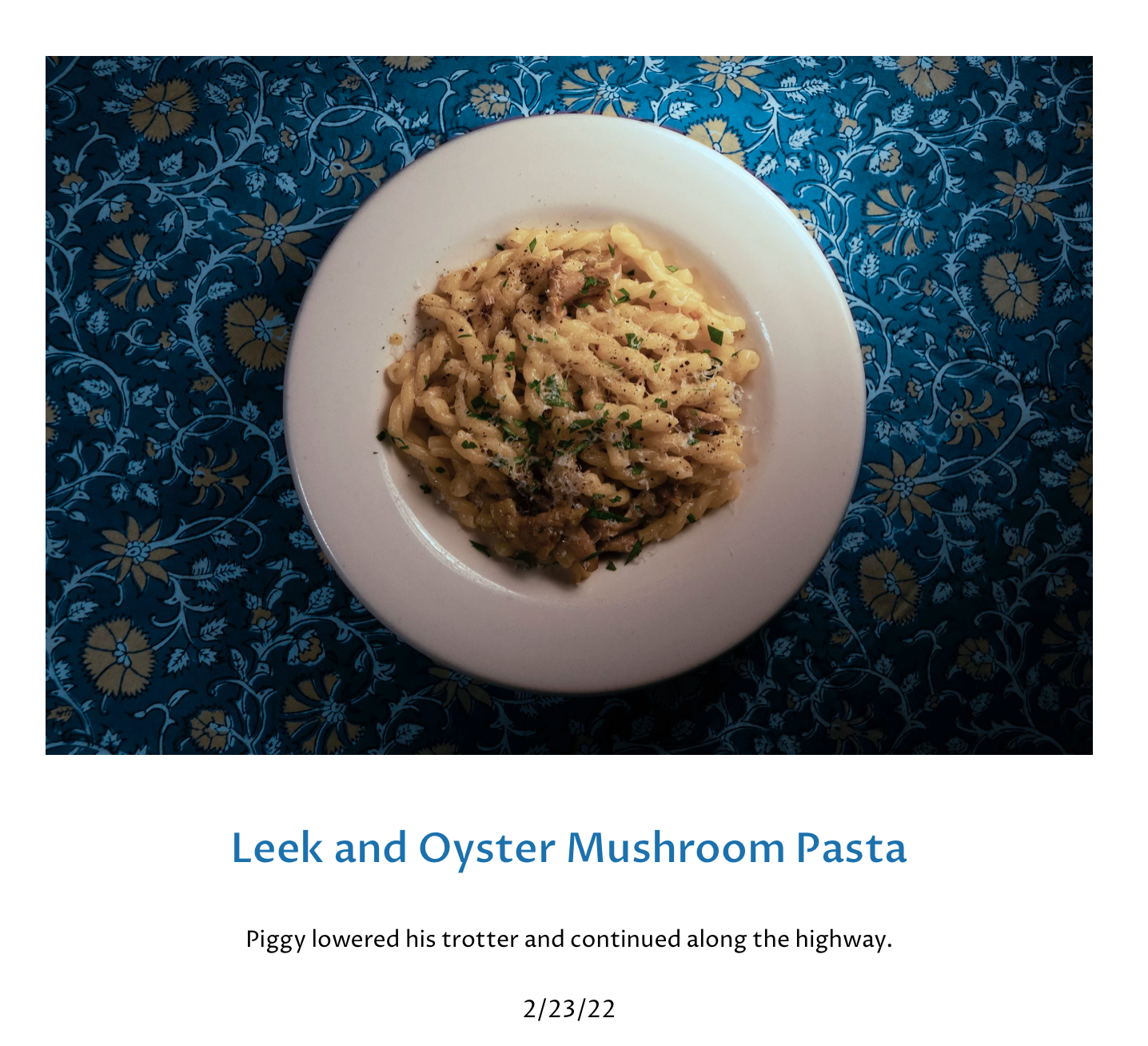 Leak and oyster mushroom pasta with a sprinkling of cheese and parsley is a wonder to behold