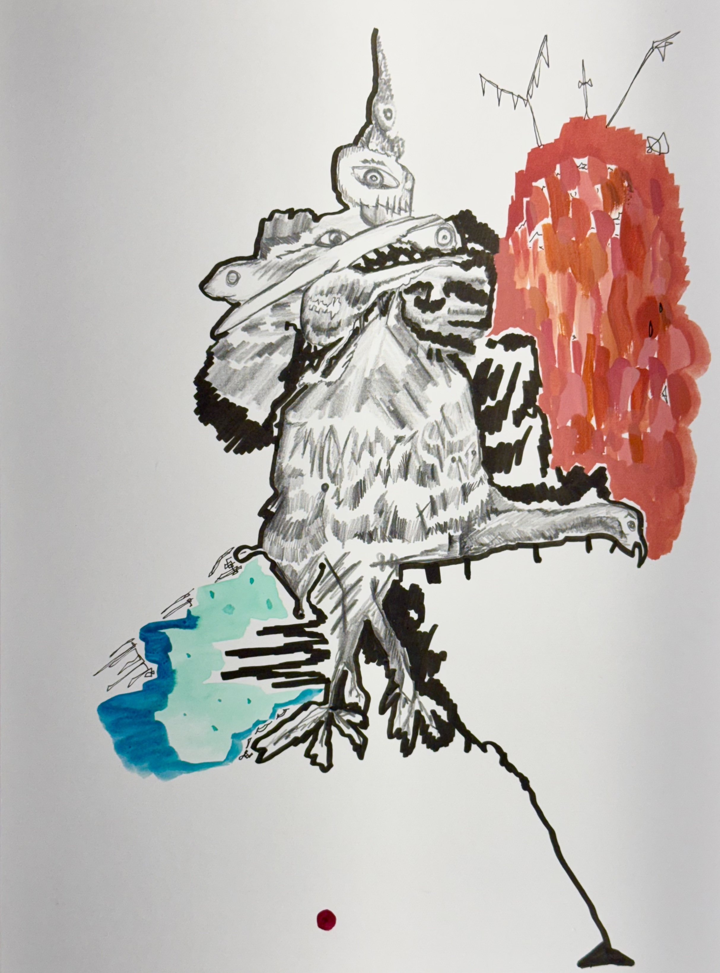 Dirdie Birdie, 2024
Graphite, watercolor, and ink on paper, 
9 x 12 inches