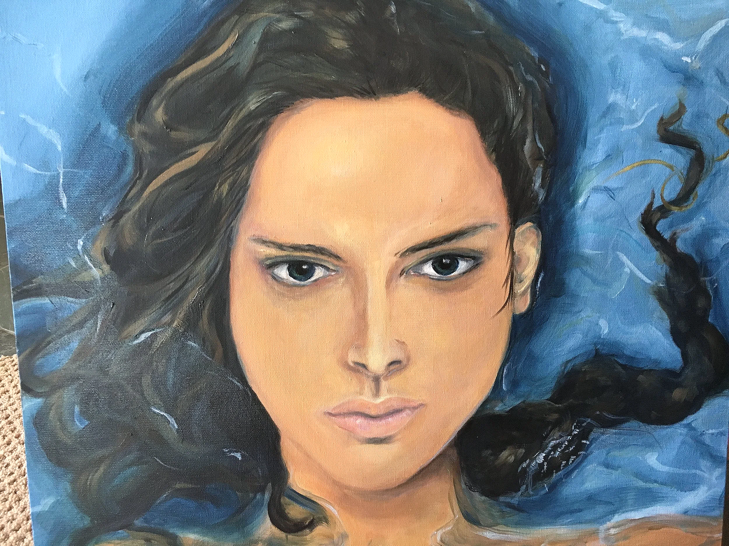 "Natalie Portman in Pool on Step". 20x24" Oil on canvas 2020