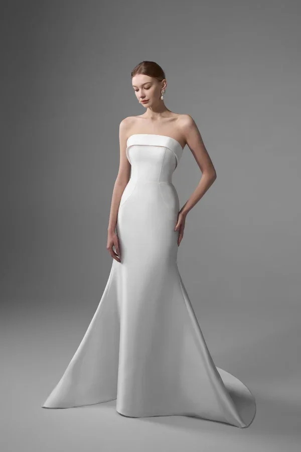 Dany Tabet Allie Strapless Satin Mermaid Wedding Dress with Matching Overskirt